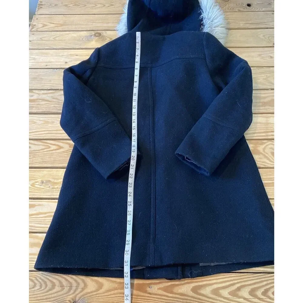 J Crew Hooded Stadium Cloth Nellogori Wool Coat Size 6 Women’s Black Full Zip - Picture 7 of 9